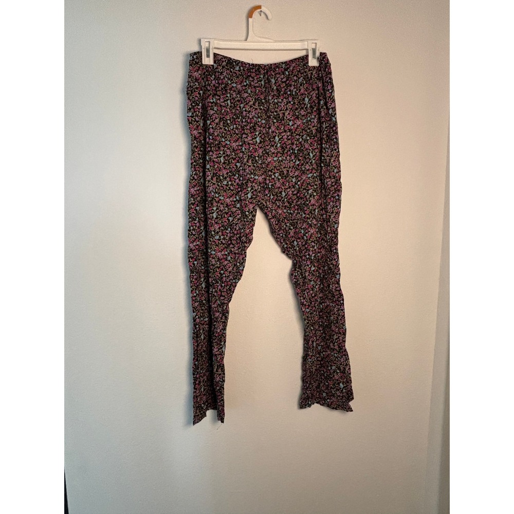 Kathie Lee Collection Floral Rayon‎ Pants XL Black Pink Ditsy Vintage KL071961